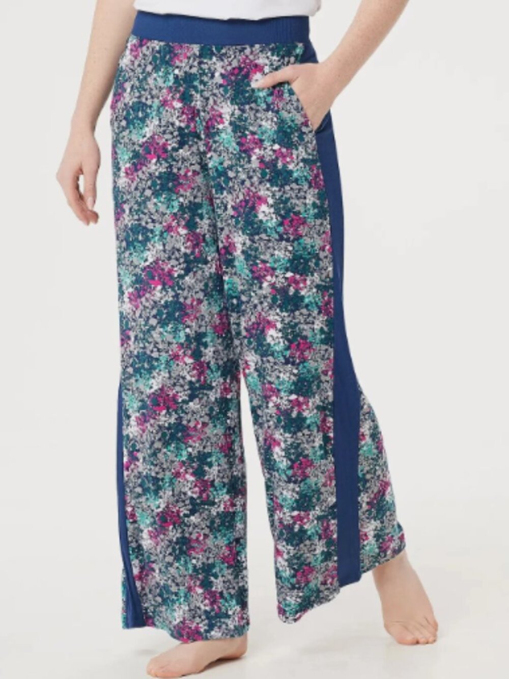 Cuddl Duds Softwear with Stretch Wide Leg Pants-Navy Packed Floral-Small-A346856